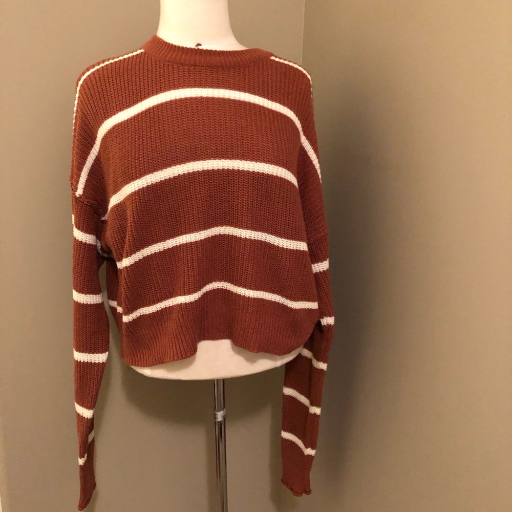 NWT Aeropostale Brown and White Cropped Sweater Size Large